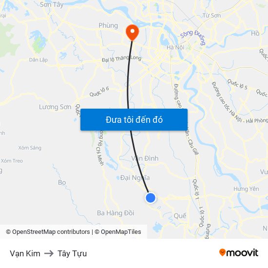 Vạn Kim to Tây Tựu map