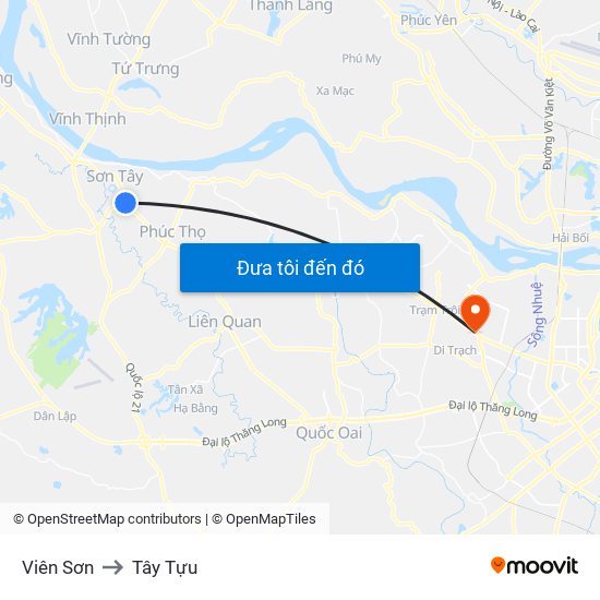 Viên Sơn to Tây Tựu map