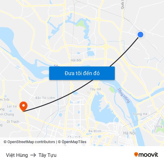 Việt Hùng to Tây Tựu map