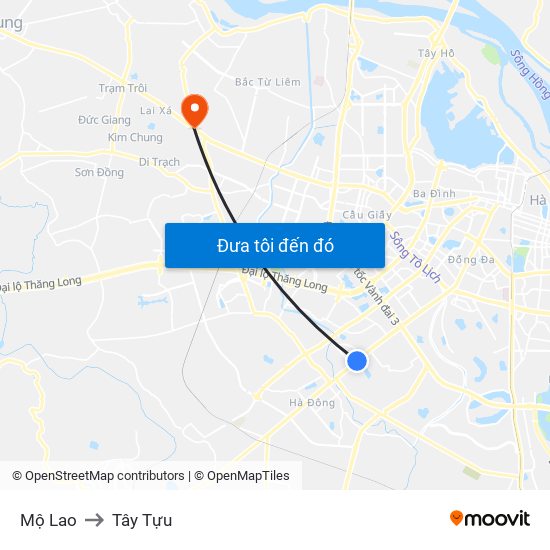 Mộ Lao to Tây Tựu map