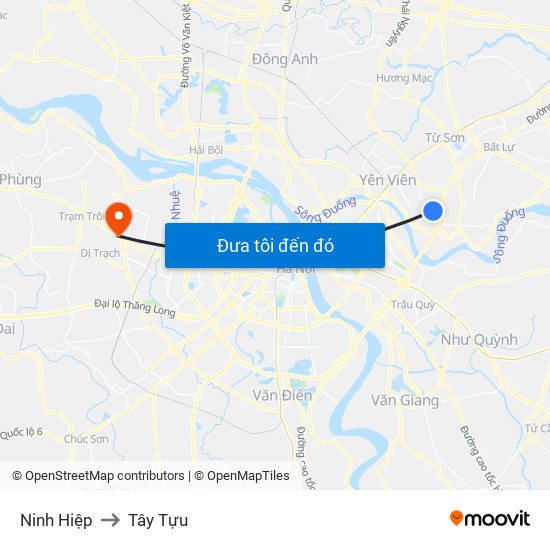 Ninh Hiệp to Tây Tựu map