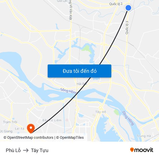 Phù Lỗ to Tây Tựu map