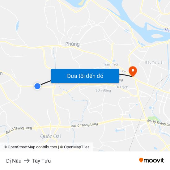 Dị Nậu to Tây Tựu map