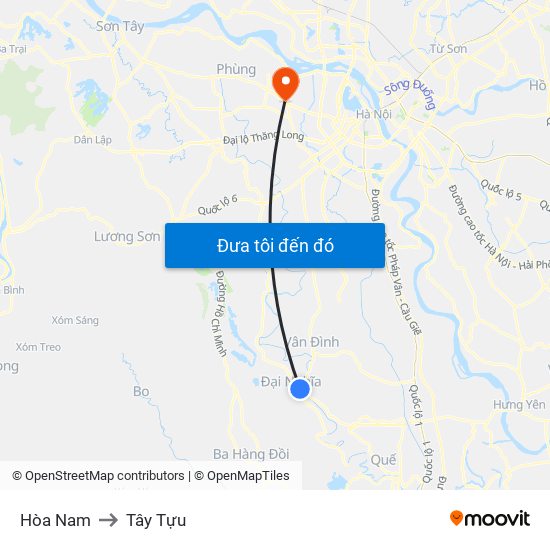 Hòa Nam to Tây Tựu map