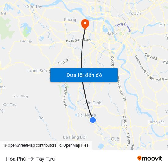 Hòa Phú to Tây Tựu map