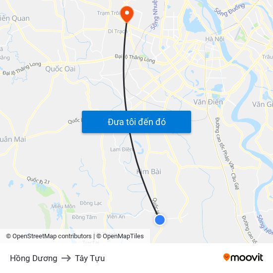 Hồng Dương to Tây Tựu map