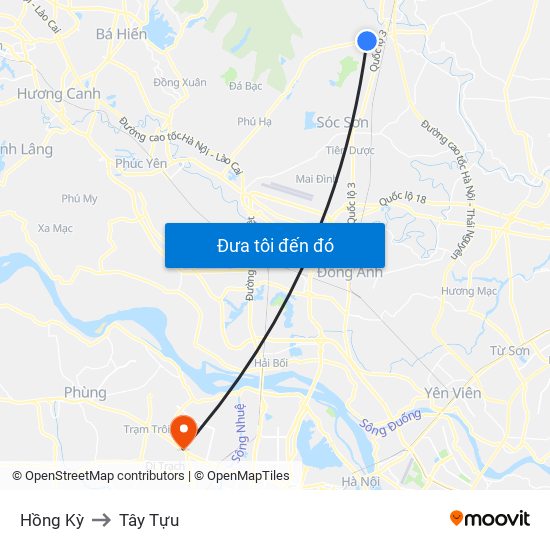 Hồng Kỳ to Tây Tựu map