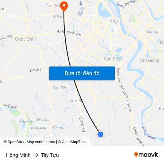 Hồng Minh to Tây Tựu map