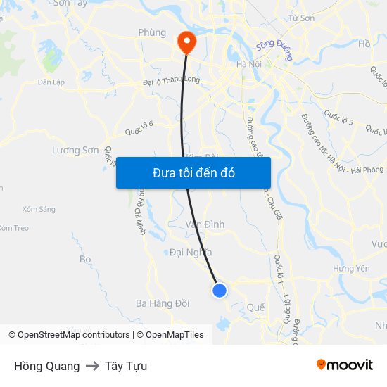 Hồng Quang to Tây Tựu map