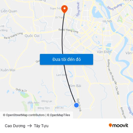 Cao Dương to Tây Tựu map