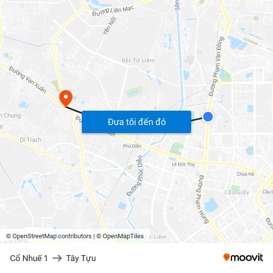 Cổ Nhuế 1 to Tây Tựu map