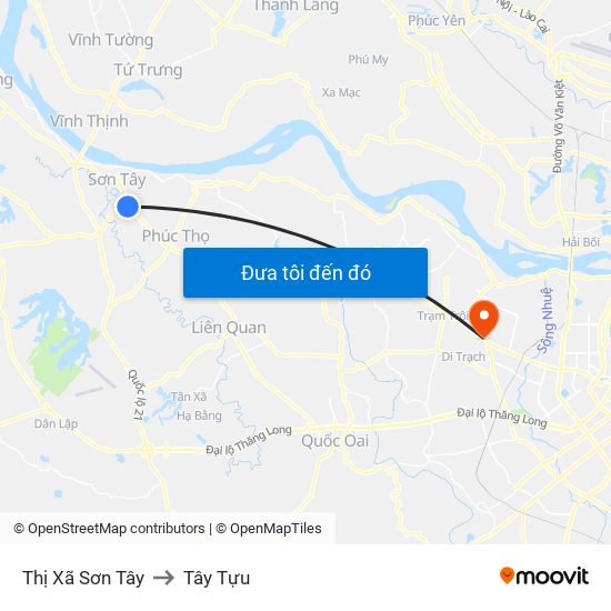 Thị Xã Sơn Tây to Tây Tựu map
