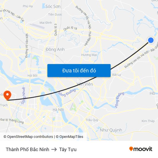 Thành Phố Bắc Ninh to Tây Tựu map