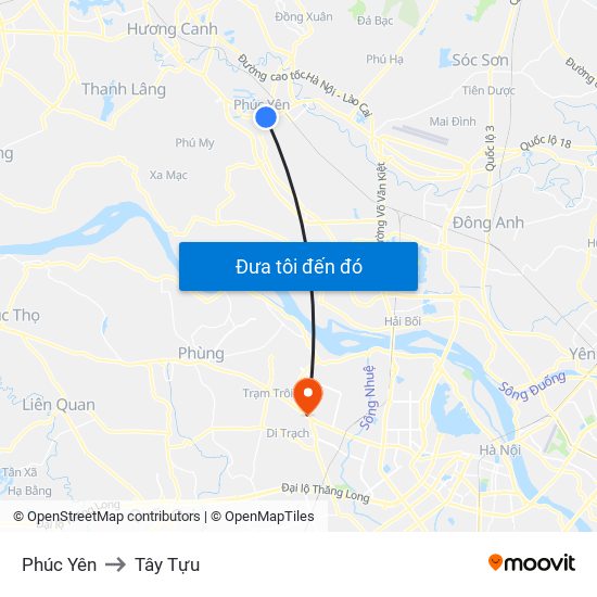 Phúc Yên to Tây Tựu map