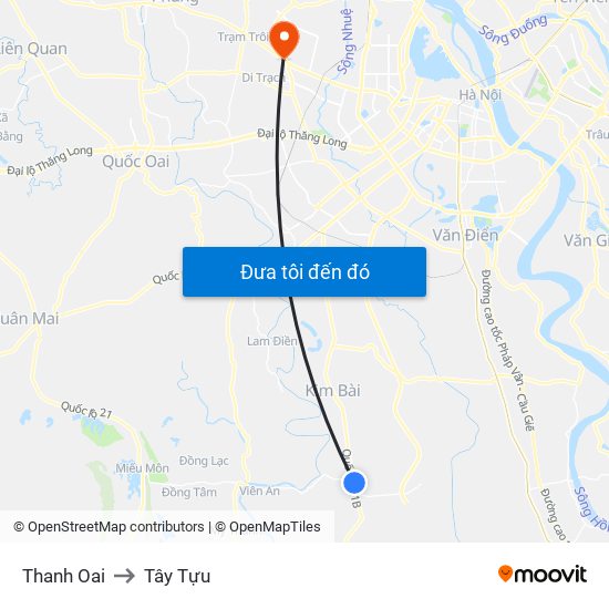 Thanh Oai to Tây Tựu map