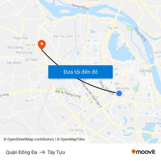 Quận Đống Đa to Tây Tựu map