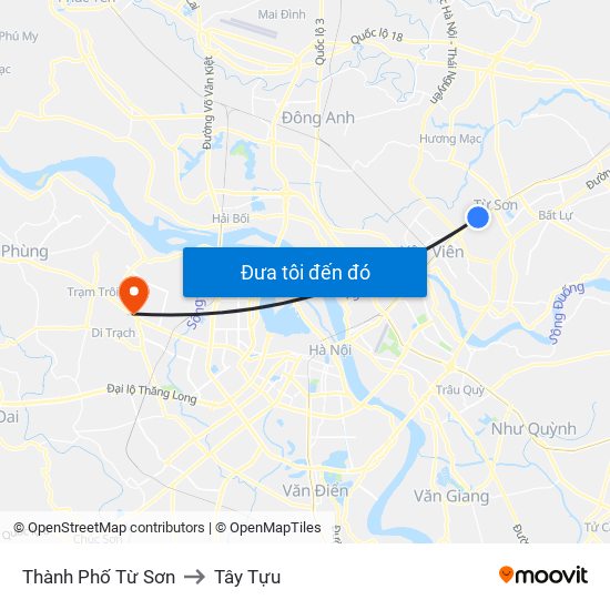 Thành Phố Từ Sơn to Tây Tựu map