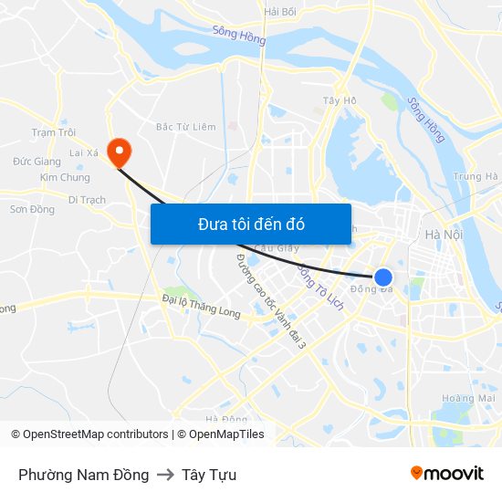 Phường Nam Đồng to Tây Tựu map