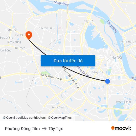 Phường Đồng Tâm to Tây Tựu map