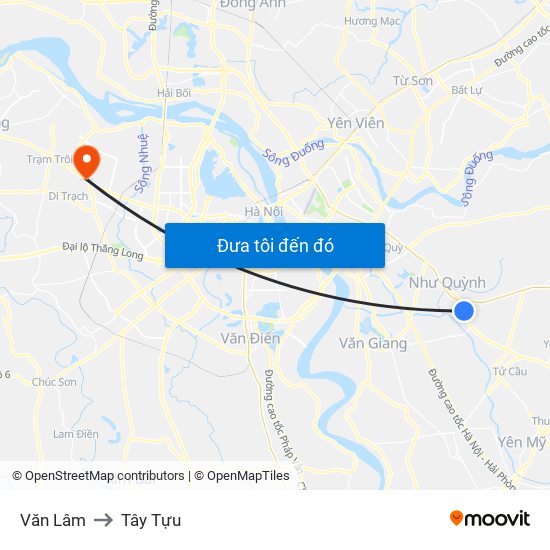 Văn Lâm to Tây Tựu map