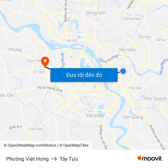 Phường Việt Hưng to Tây Tựu map