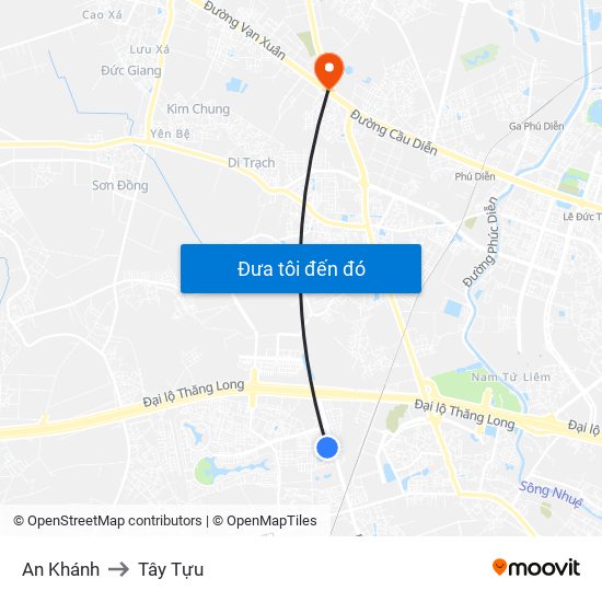 An Khánh to Tây Tựu map