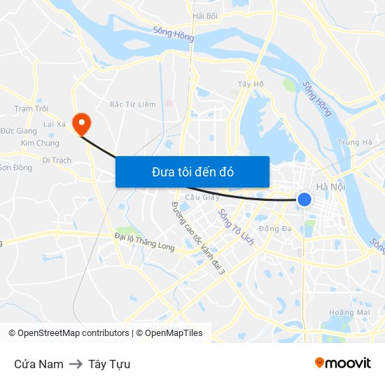 Cửa Nam to Tây Tựu map