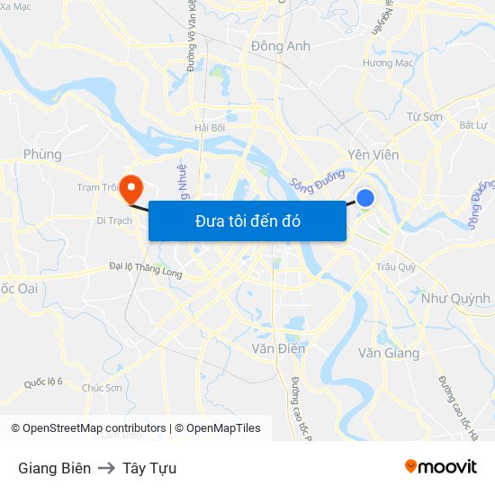 Giang Biên to Tây Tựu map