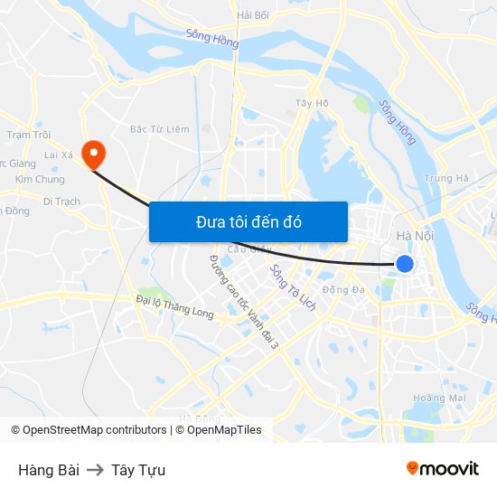 Hàng Bài to Tây Tựu map