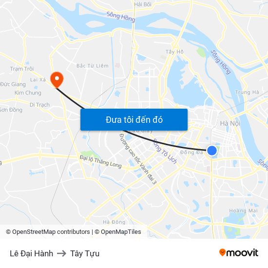 Lê Đại Hành to Tây Tựu map