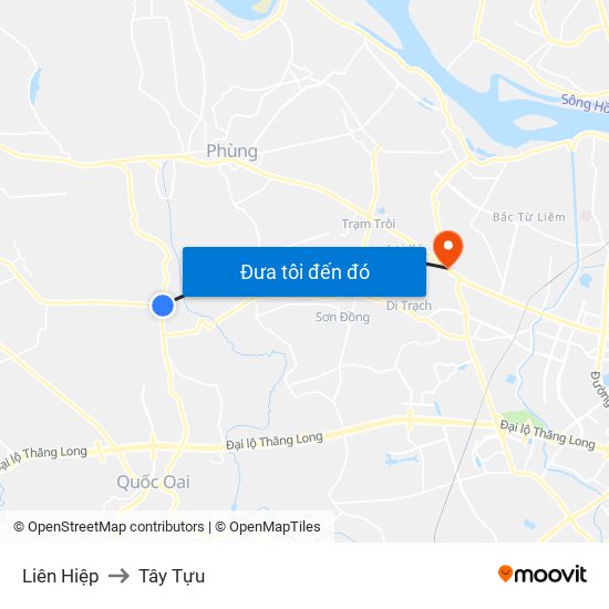 Liên Hiệp to Tây Tựu map