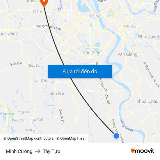 Minh Cường to Tây Tựu map