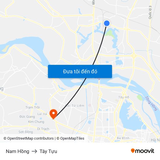 Nam Hồng to Tây Tựu map