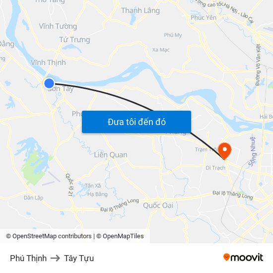 Phú Thịnh to Tây Tựu map