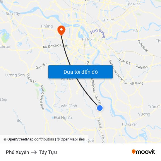 Phú Xuyên to Tây Tựu map