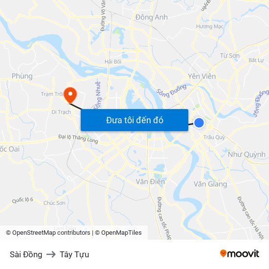 Sài Đồng to Tây Tựu map