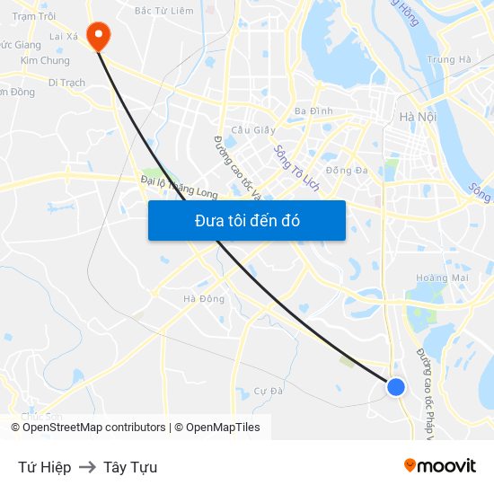 Tứ Hiệp to Tây Tựu map