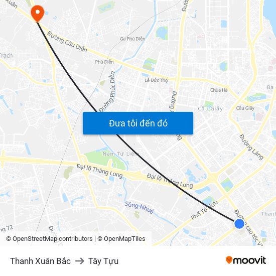 Thanh Xuân Bắc to Tây Tựu map