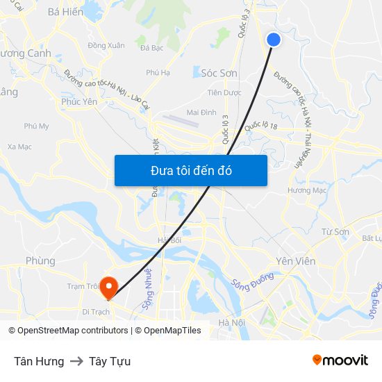 Tân Hưng to Tây Tựu map