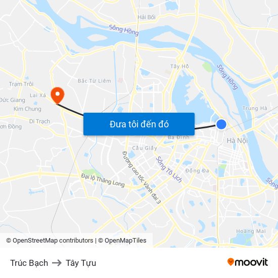 Trúc Bạch to Tây Tựu map