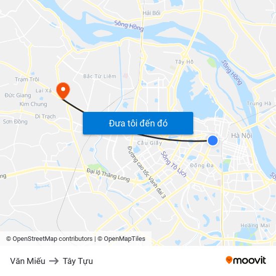 Văn Miếu to Tây Tựu map