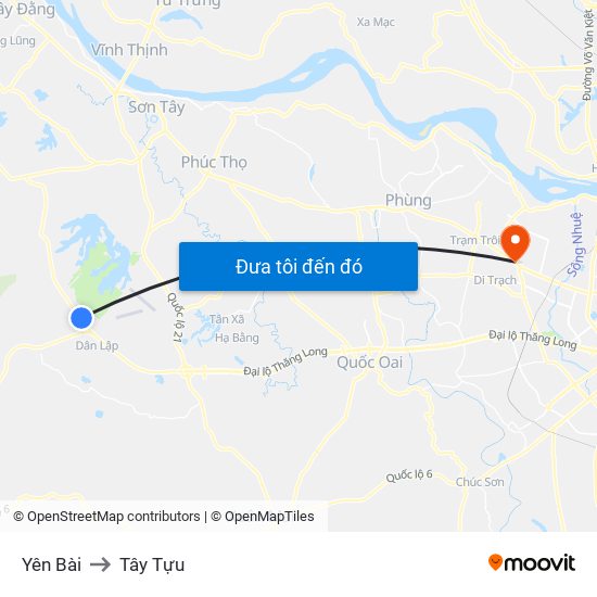 Yên Bài to Tây Tựu map