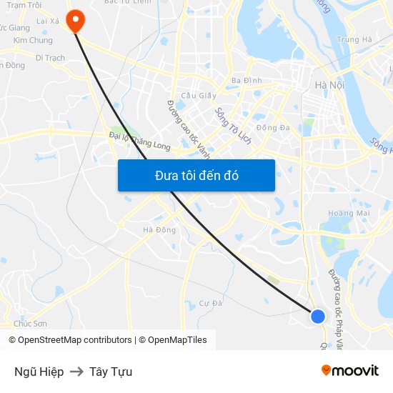 Ngũ Hiệp to Tây Tựu map