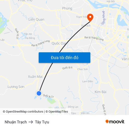 Nhuận Trạch to Tây Tựu map