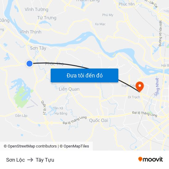 Sơn Lộc to Tây Tựu map