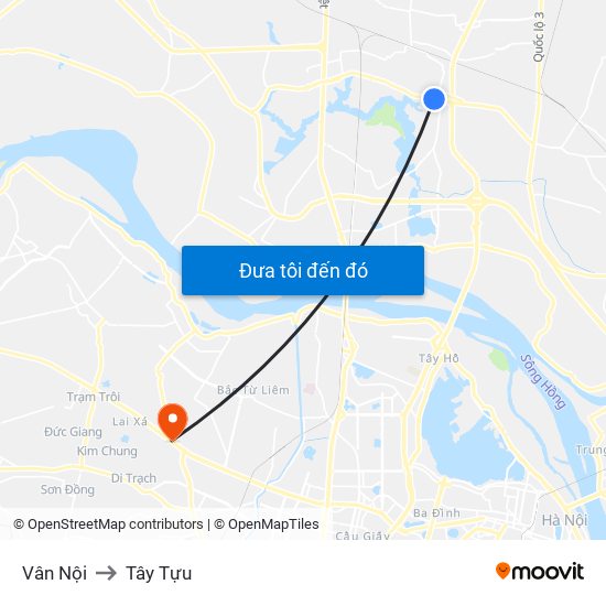 Vân Nội to Tây Tựu map