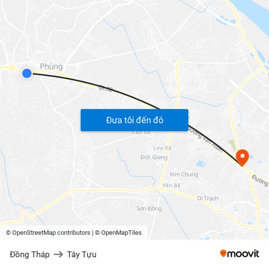 Đồng Tháp to Tây Tựu map