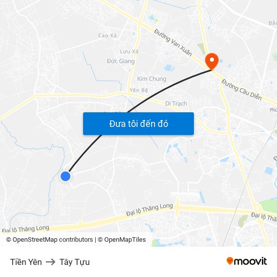 Tiền Yên to Tây Tựu map