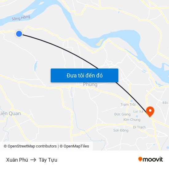 Xuân Phú to Tây Tựu map