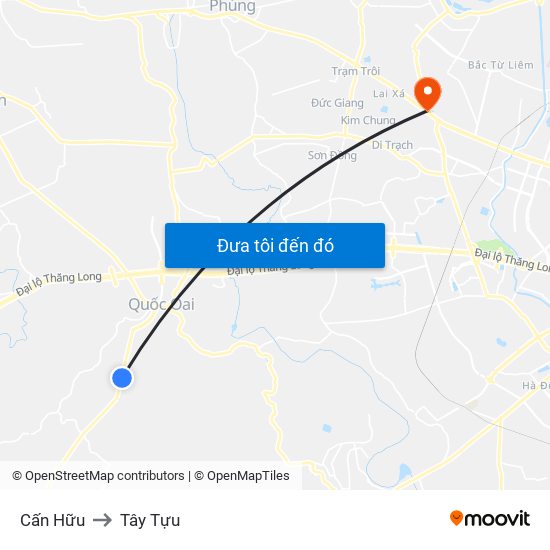 Cấn Hữu to Tây Tựu map